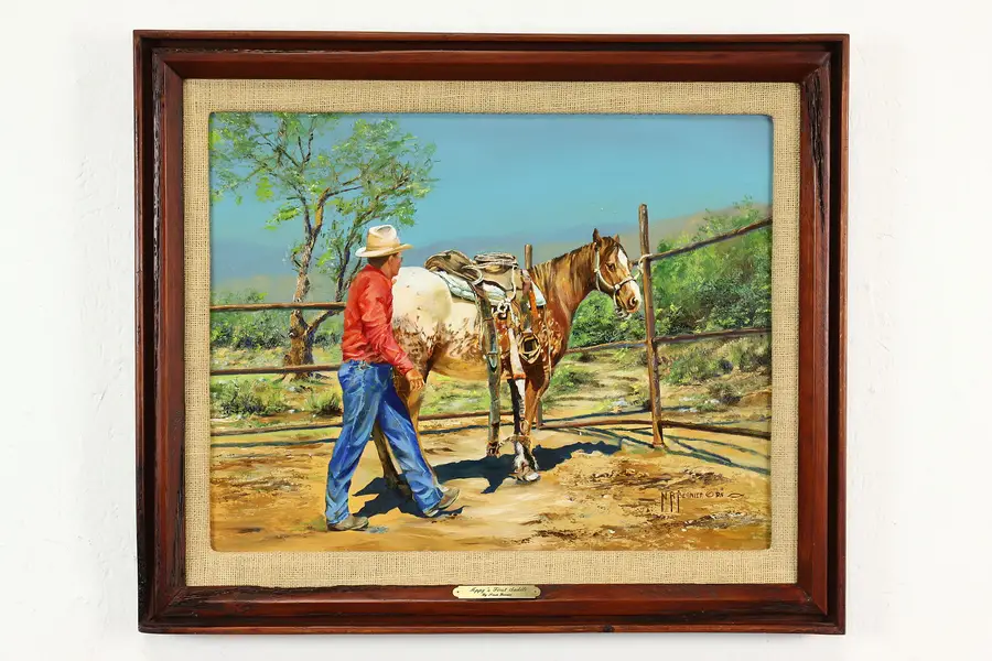Photo of Appy's First Saddle Vintage Original Oil Painting of Horse, Bernier 24"