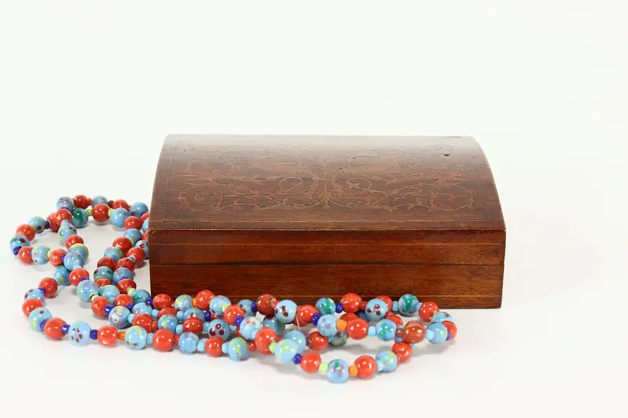 Photo of Mahogany & Marquetry Vintage Jewelry Chest or Keepsake Box