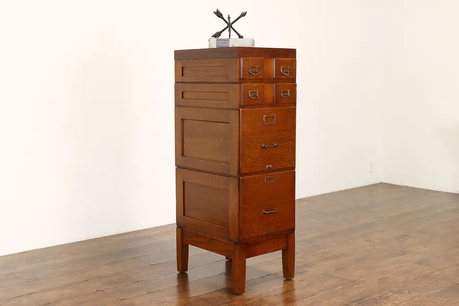 Photo of Arts & Crafts Mission Oak Antique Stacking Office Card & Letter File