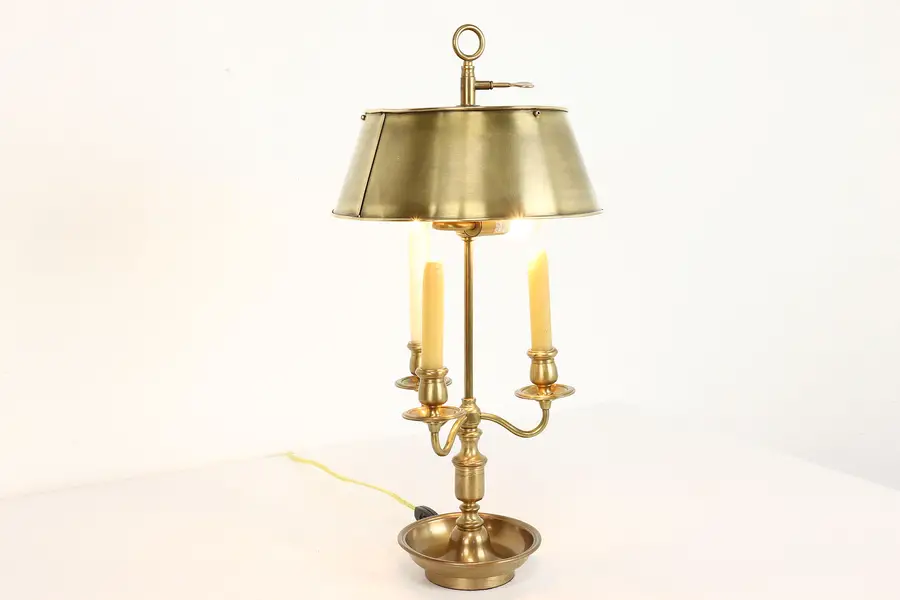 Photo of Bouillotte Vintage Solid Brass Lamp, Candlesticks & Shade