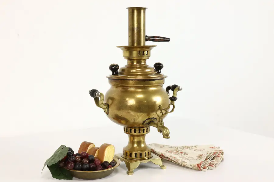 Photo of Farmhouse Turkish Antique Brass Samovar Coffee Tea Kettle, Sabri Kizavul