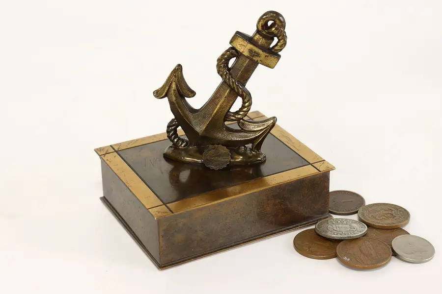 Photo of Bronze Vintage Cigarette Box, Jewelry, Trinket Chest, Anchor, Silvercrest