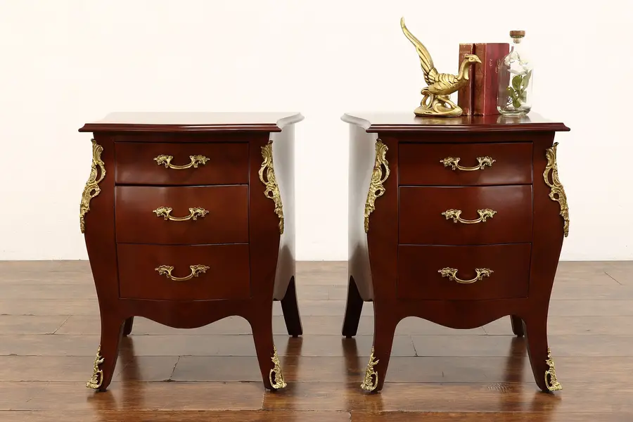 Photo of Pair of Vintage Italian Bombe Mahogany Nightstands, End or Side Tables