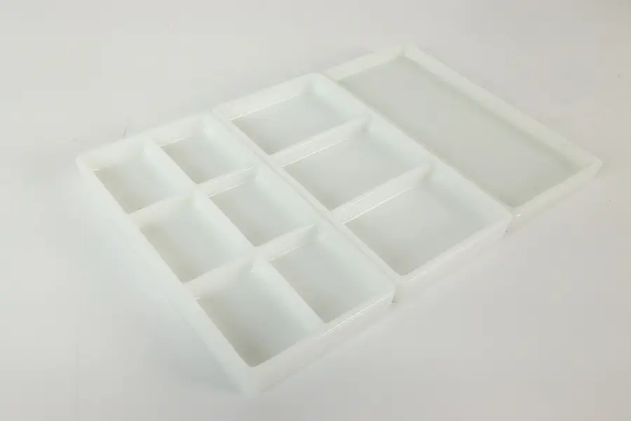 Photo of Set of Three Antique Milk Glass Dental Trays, Two Rivers WI