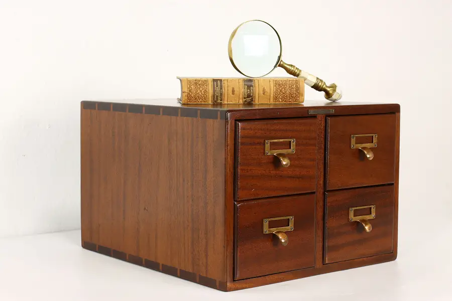 Photo of Desktop Antique Mahogany 4 Drawer Card File Cabinet, Library Bureau