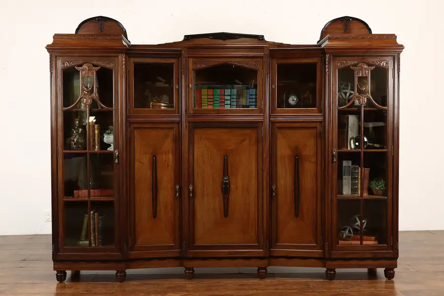 Photo of Art Deco Antique Rosewood & Ebony China Display Cabinet or Bookcase