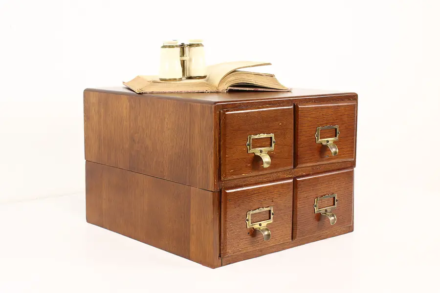 Photo of Arts & Crafts Desktop Antique Oak 4 Drawer 3x5 Card File Cabinet Imperial