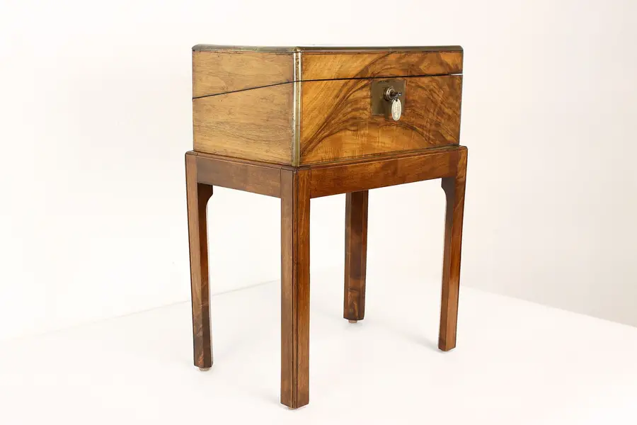 Photo of English Antique Travel or Lap Desk, Jewelry Chest, Secret Drawer, Stand