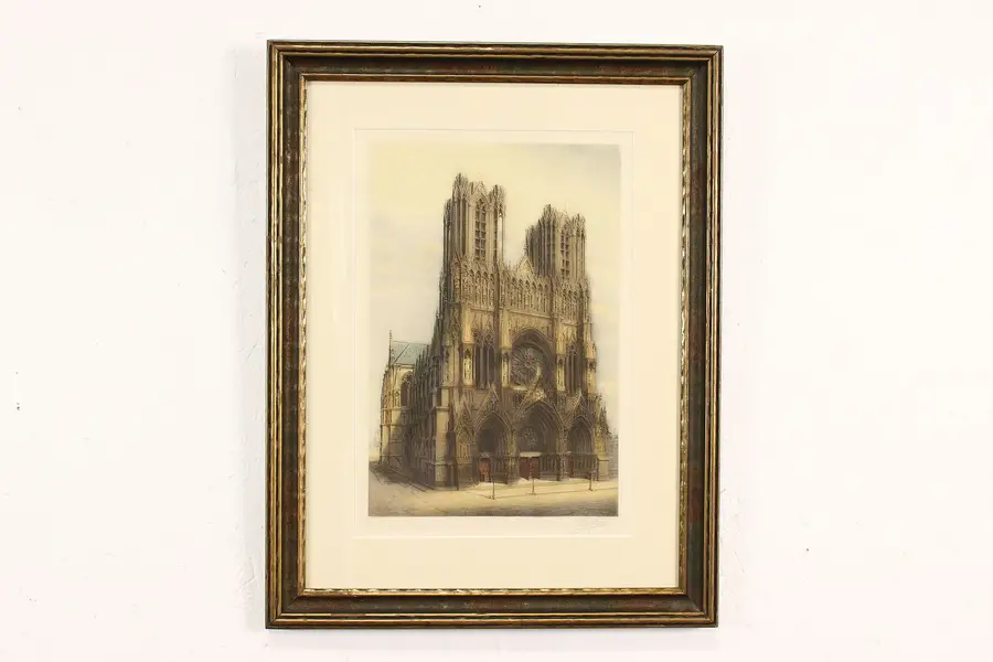 Photo of Reims Cathedral French Antique Etching, Poiteau 23"