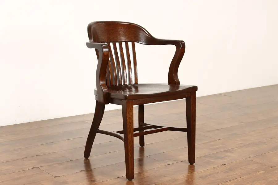 Photo of Traditional Quarter Sawn Oak Antique Banker, Library or Office Chair
