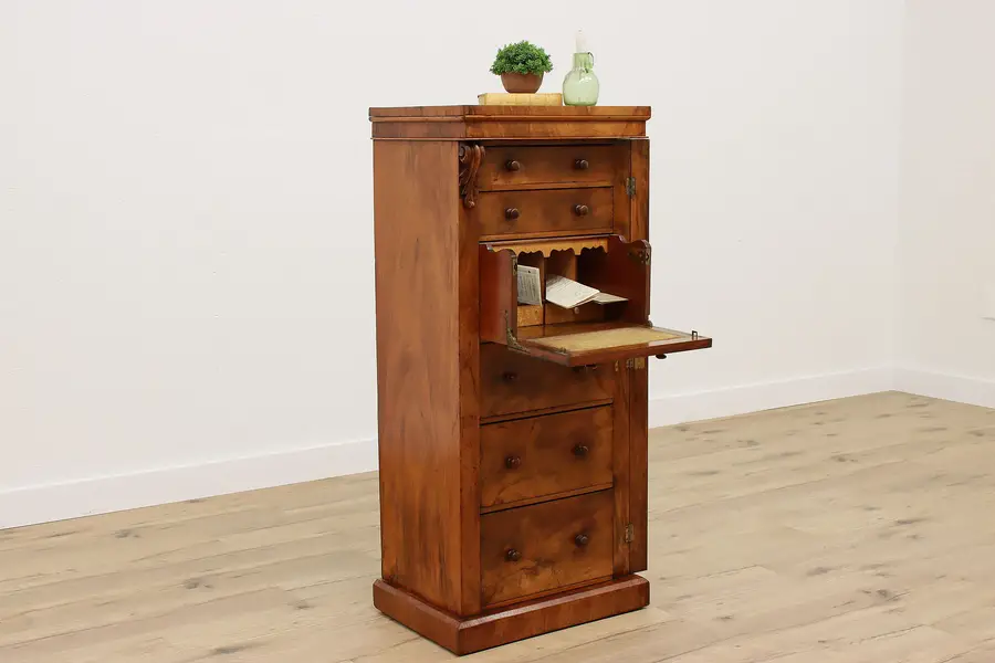 Photo of Victorian Antique English Sidelock Secretary Desk & Chest or File