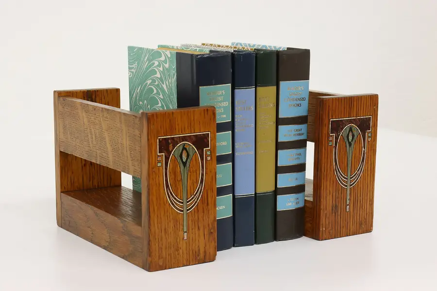 Photo of Pair of Arts & Crafts Mission Oak Antique Craftsman Bookends