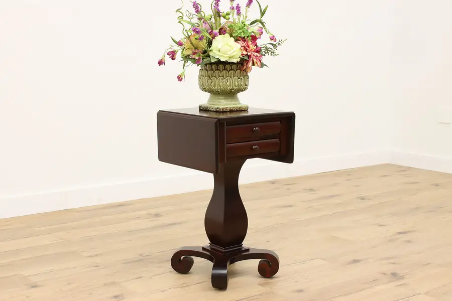 Photo of Empire Antique Mahogany Drop Leaf Lamp or End Table or Nightstand