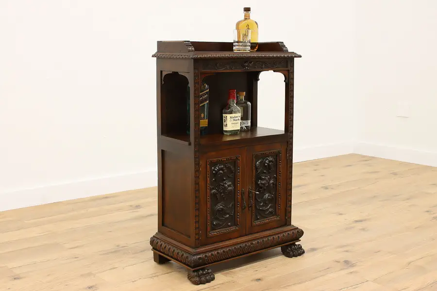 Photo of Italian Renaissance Antique Carved Walnut Bar or Hall Cabinet