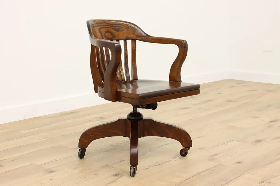 Photo of Traditional Oak Antique Adjustable Swivel Office Desk Chair, High Point