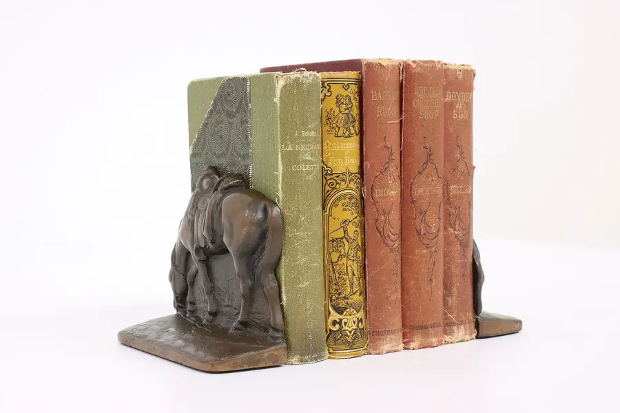 Photo of Pair of Grazing Horse Antique Bronze Finish Antique Bookends