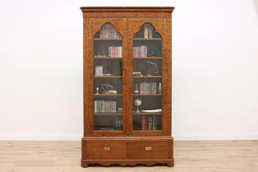 Photo of Victorian Gothic Antique English Walnut Office or Library Bookcase