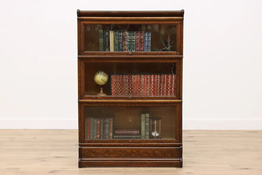 Photo of Arts & Crafts Mission Oak Antique 3 Stack Office Library Bookcase, Macey