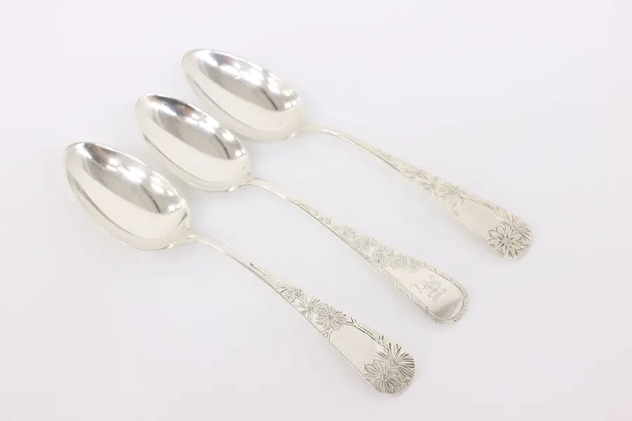 Photo of Set of 3 Victorian Sterling Silver Antique Dinner Spoons, Gorham