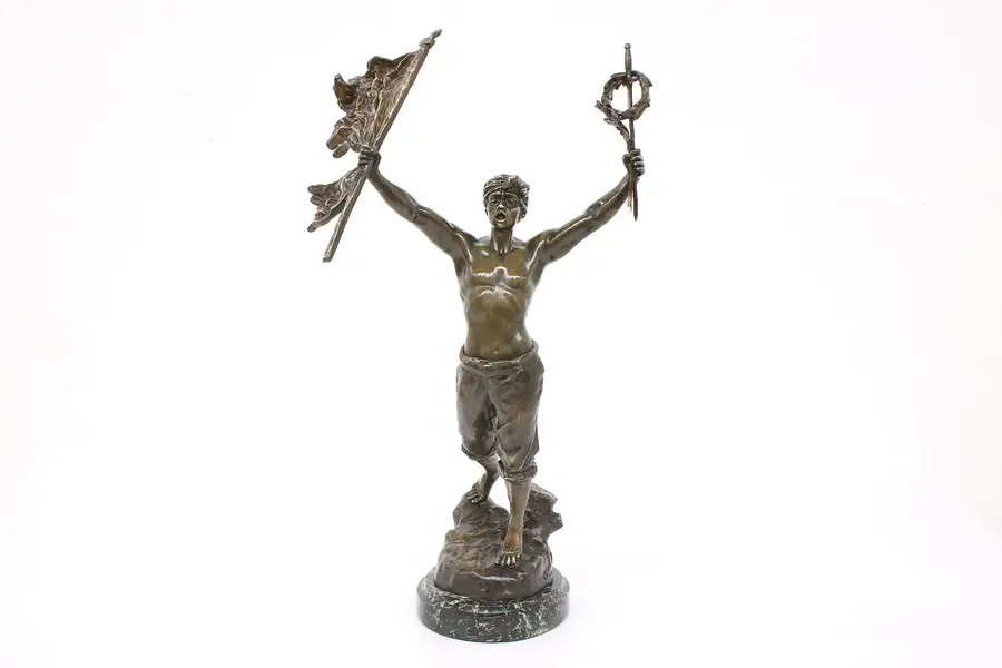 Photo of Bronze Victory Antique Sculpture, Marble Base, Grisard