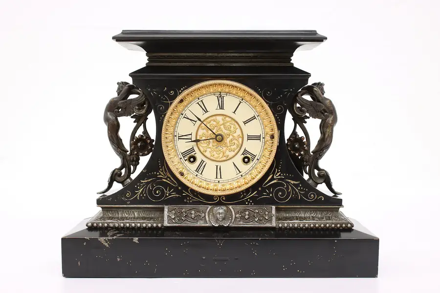 Photo of Victorian Antique Iron Clock Ansonia NY Pat 1882