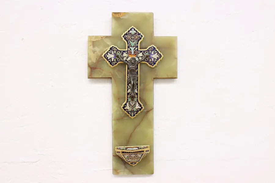 Photo of French Antique Champleve Enamel, Gold & Onyx Wall Cross