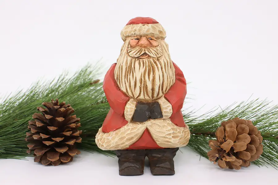 Photo of Hand Carved & Painted Vintage Santa Claus Sculpture