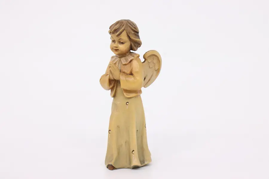Photo of Hand Carved Vintage Swiss Praying Young Cherub Angel Sculpture