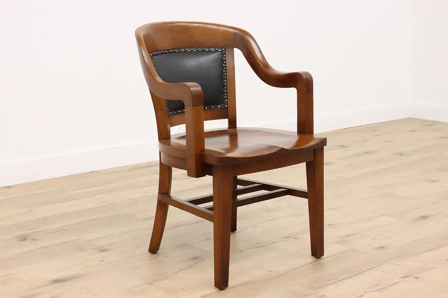 Photo of Leather Back Walnut Antique Banker, Office or Desk Chair, Milwaukee