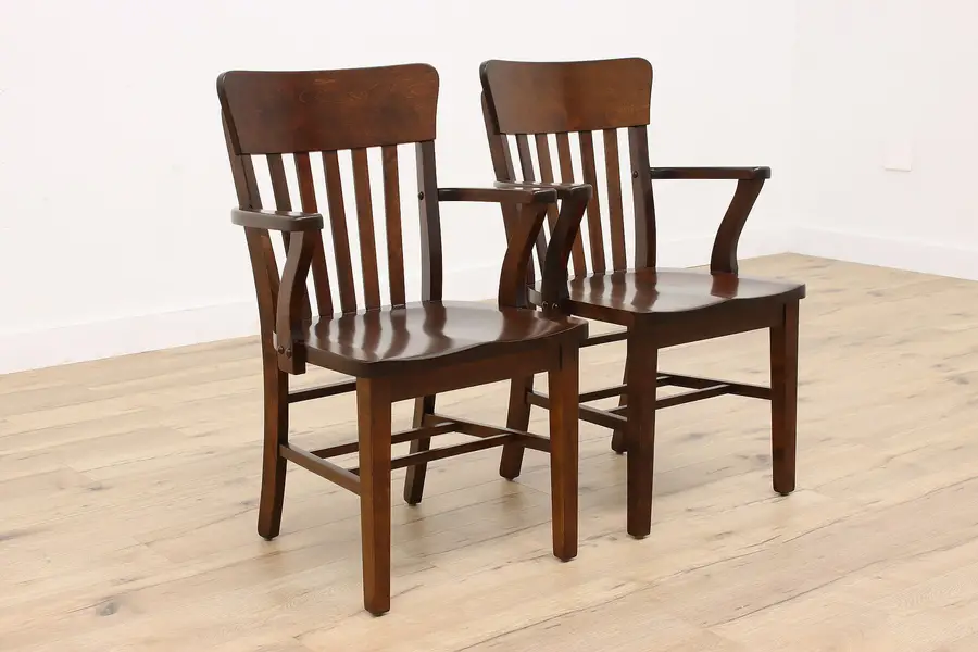 Photo of Pair of Antique Birch Banker, Office or Library Chairs, Heywood Wakefield