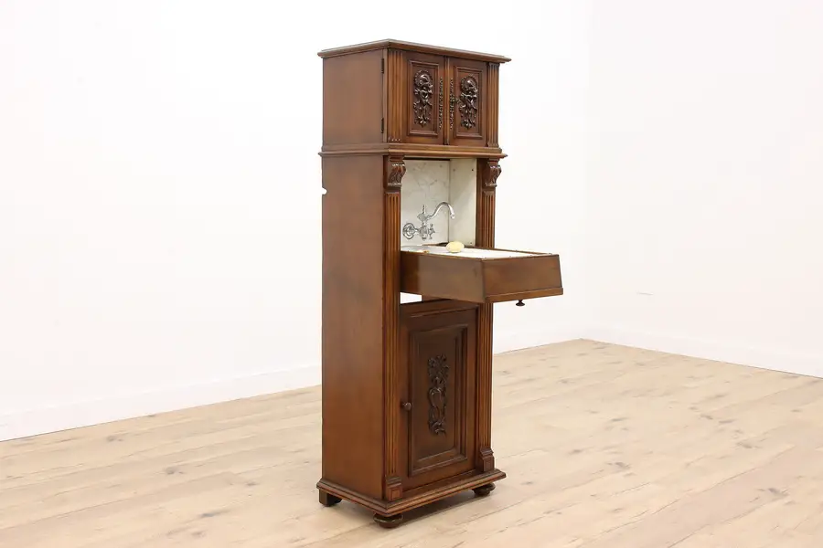 Photo of Ship Captain Antique Italian Walnut Cabinet Bathroom Sink & Closet