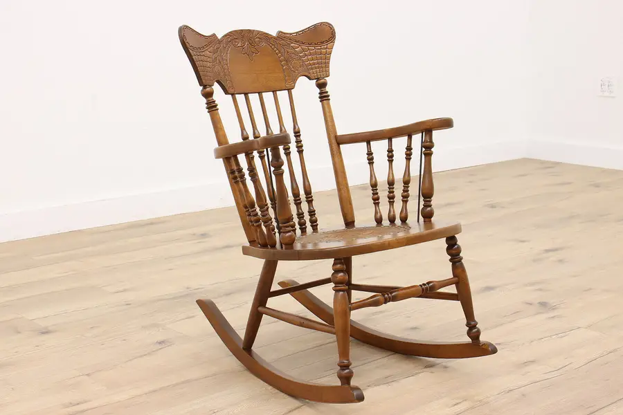 Photo of Victorian Antique Rocker Farmhouse Pressback Rocking Chair
