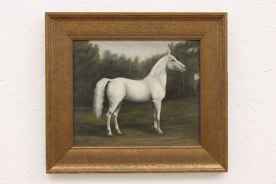 Photo of White Arabian Horse Vintage Original Oil Painting 18"