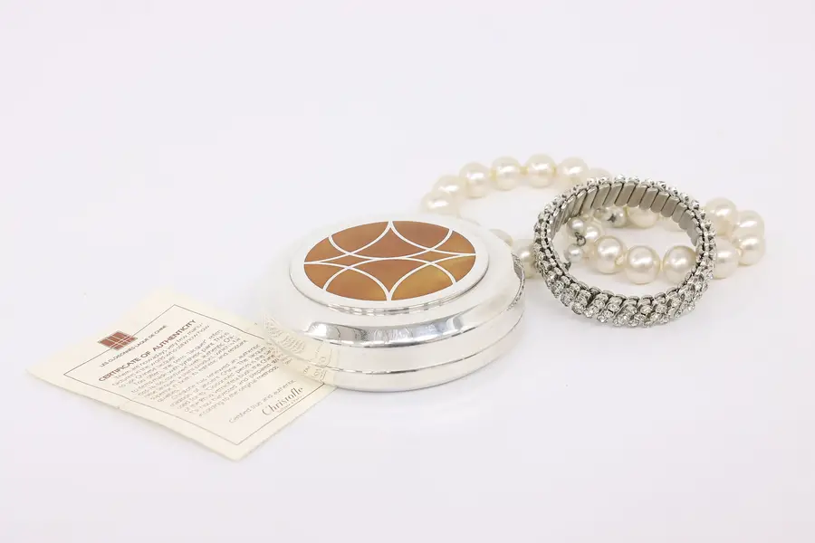 Photo of Art Deco Vintage Silverplate & Cloisonne Trinket Box, Christofle