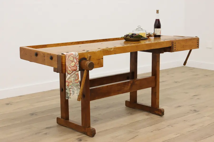Photo of Farmhouse Salvage Antique Workbench, Kitchen Island, Wine & Cheese Table