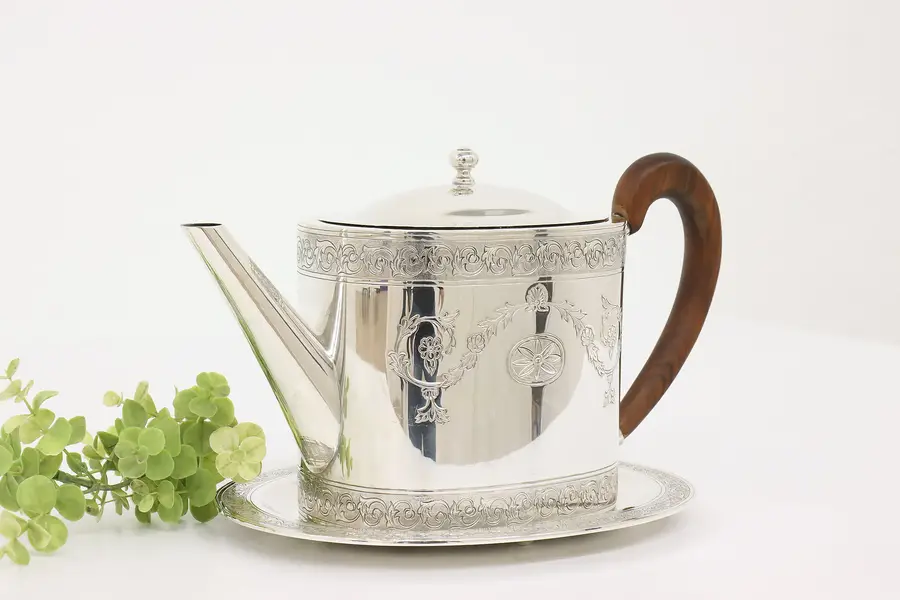 Photo of Italian Hand Crafted Silver Presentation Teapot & Tray Braganti Florence