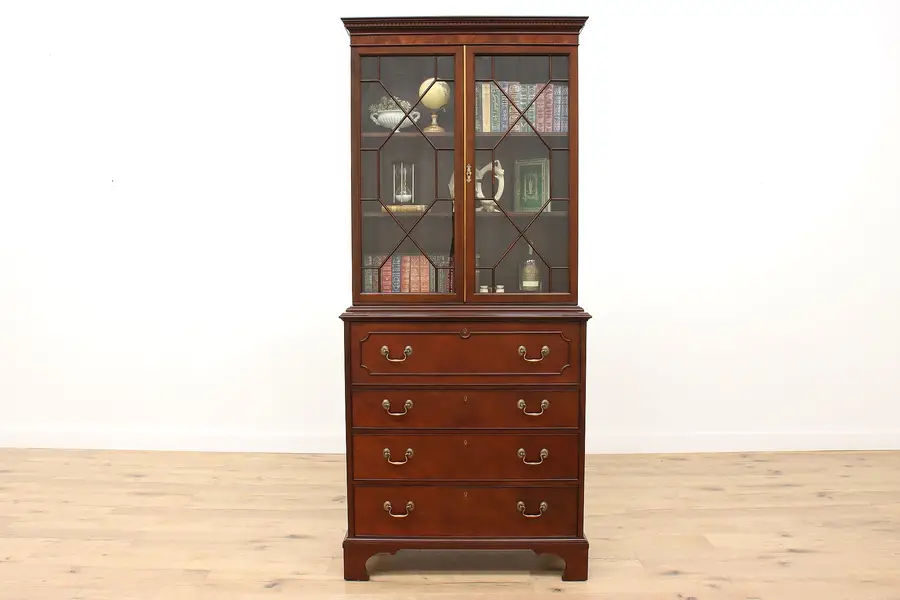 Photo of Georgian Design Vintage Mahogany Secretary Desk & Bookcase, Baker