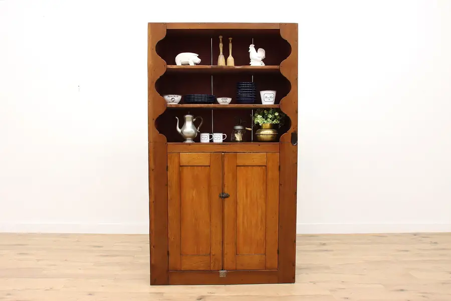 Photo of Farmhouse Antique Butternut Cupboard Primitive Kitchen Pantry Cabinet