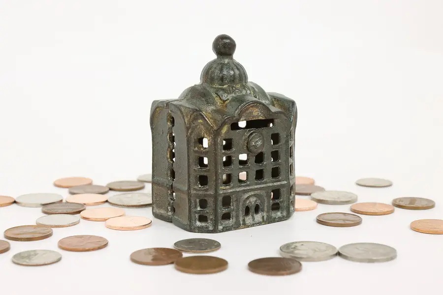 Photo of Cast Iron Victorian Building Antique Coin Bank