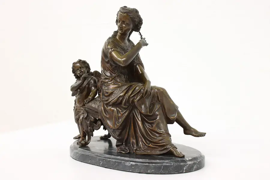 Photo of Diana or Artemis & Cupid Statue French Bronze Antique Sculpture Ocriot