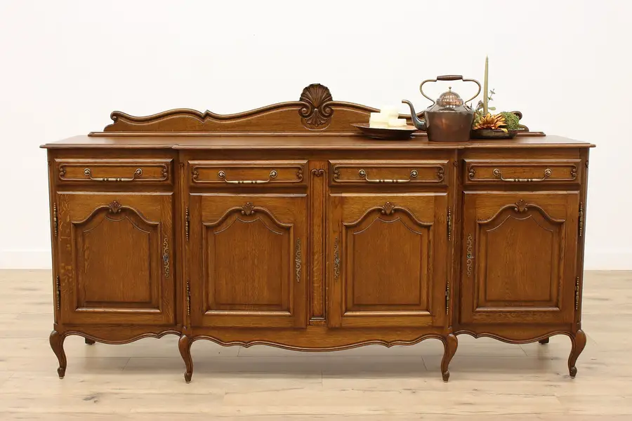 Photo of Country French Carved Oak Vintage Buffet, Bar Cabinet, Hall, TV Console