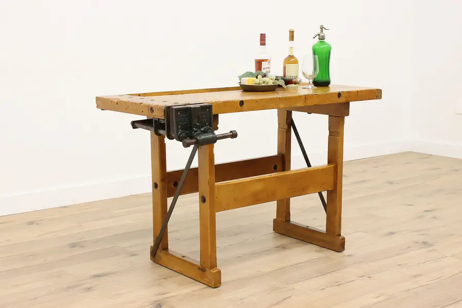 Photo of Farmhouse Salvage Antique Workbench, Kitchen Island, Wine & Cheese Table