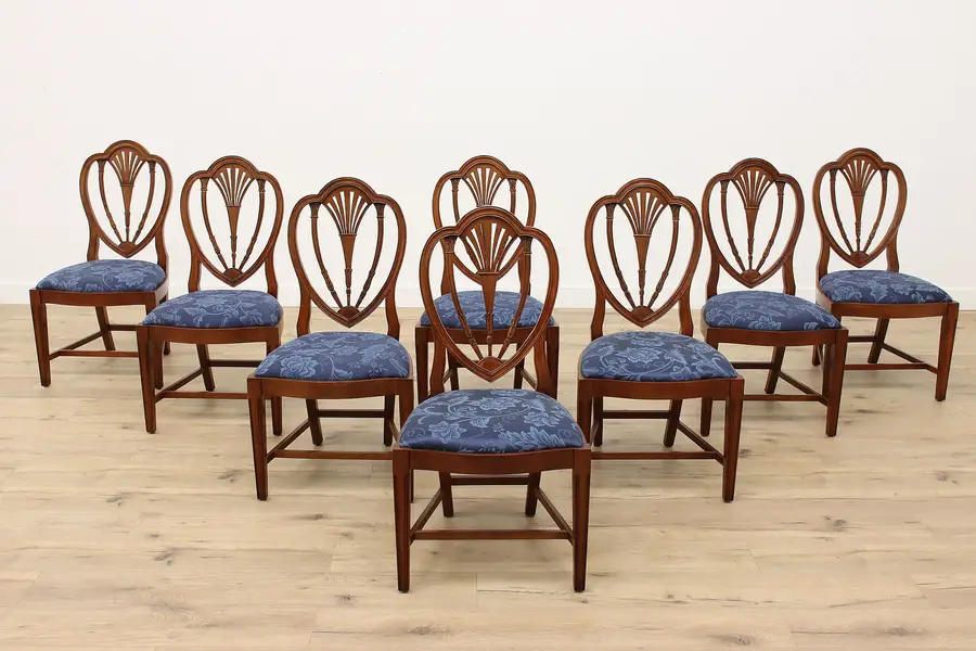 Photo of Set of 8 Georgian Shield Back Vintage Dining Chairs, New Upholstery