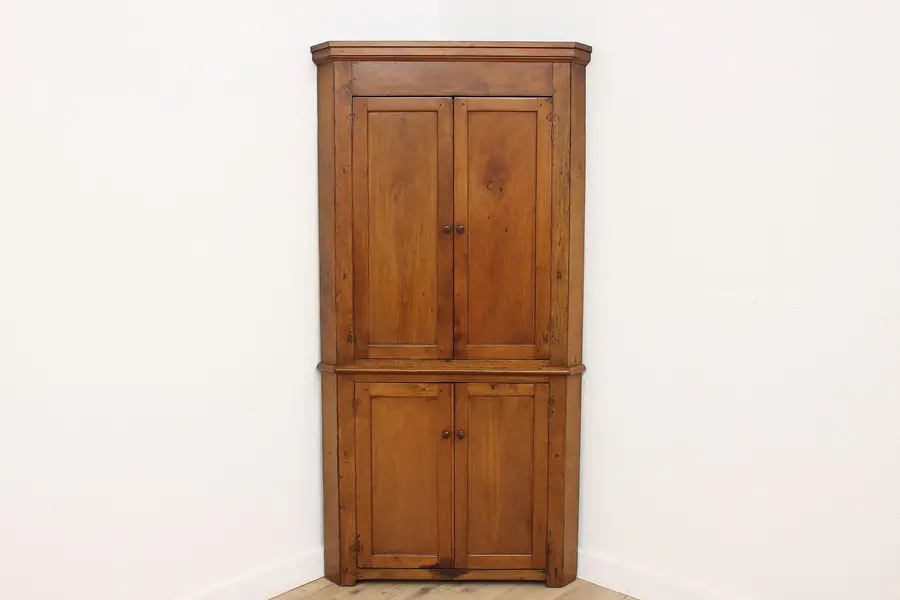 Photo of Farmhouse Walnut Corner Cupboard Primitive Ohio Antique 1840 Cabinet