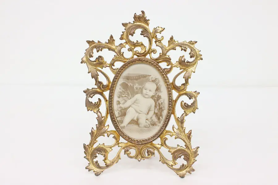 Photo of Victorian Antique Ornate Tabletop Easel Oval Picture Frame