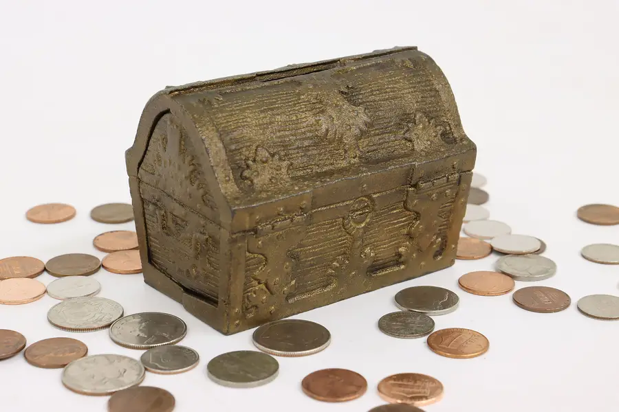 Photo of Cast Iron Antique Treasure Chest Coin Bank