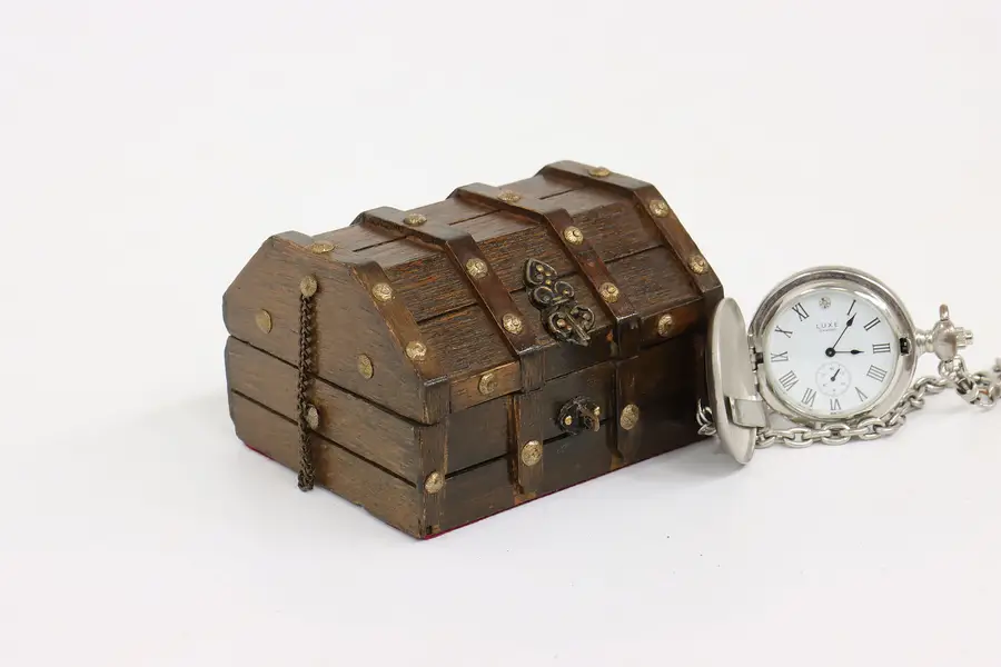 Photo of Miniature Vintage Oak Pirate Treasure Chest Jewelry Box