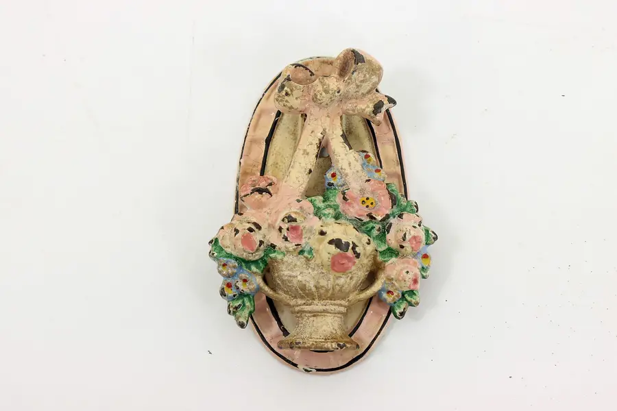Photo of Victorian Salvage Antique Cast Iron Painted Flower Basket Door Knocker