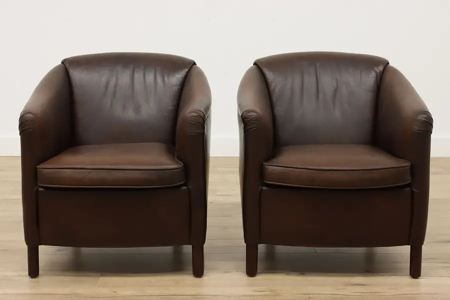 Photo of Pair of Vintage French Art Deco Leather Club Chairs