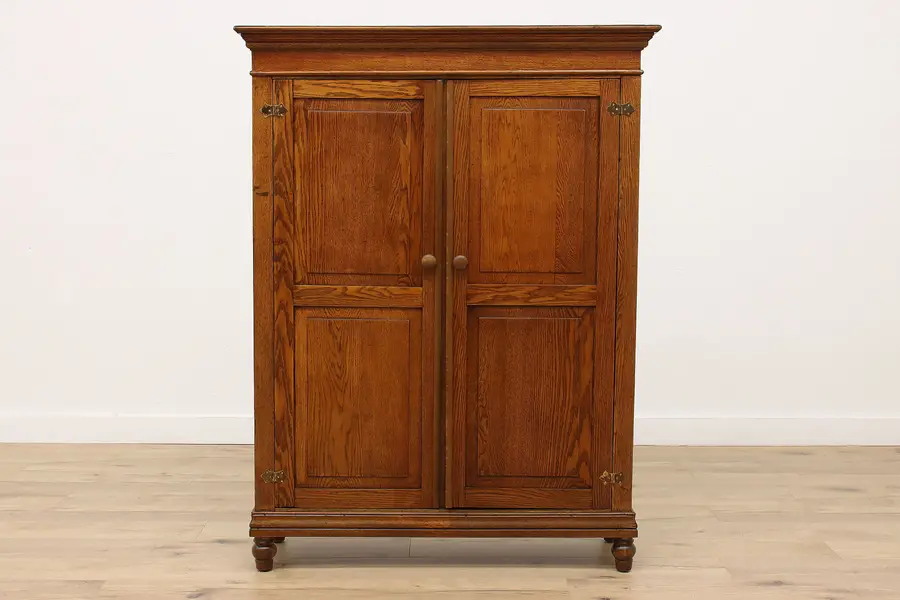 Photo of Farmhouse Antique Oak Wardrobe, Pantry Cupboard or Bathroom Cabinet